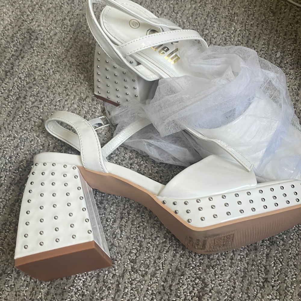 White chunky heels